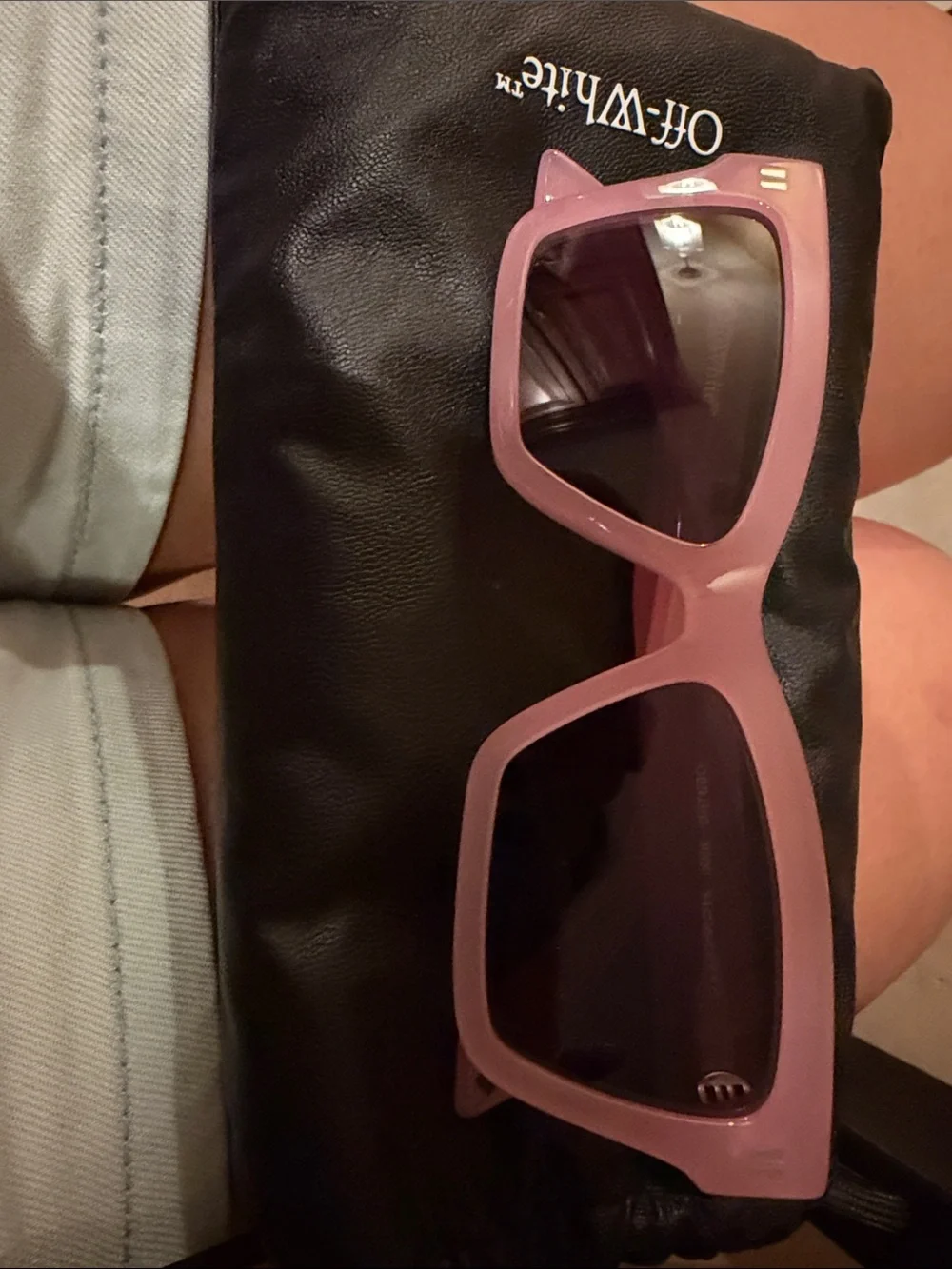 Off-White Pastel Pink Cat-Eye Sunglasses with Dark Lenses